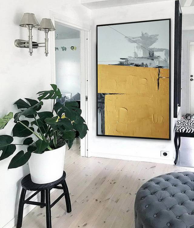 Entryway Leaf Black Abstract Canvas Artwork SAKA3 wall art